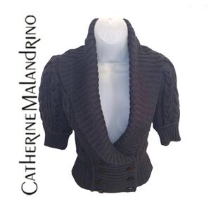 CATHERINE MALANDRINO Marino Wool Cashmere Blend Double Breasted Cropped Sweater